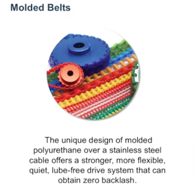 molded-belts.png drive belts made from polyurethane molded over stainless steel or kevlar